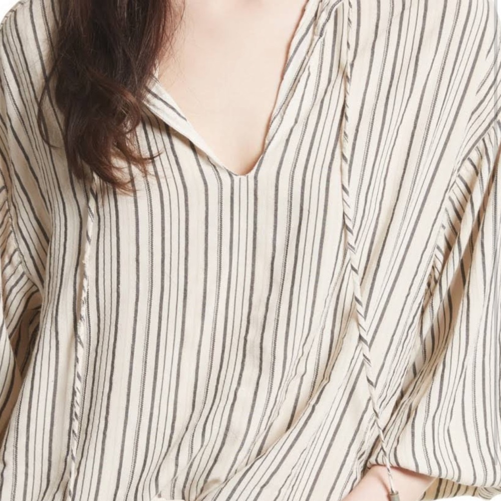 Free People Striped Bishop Sleeves Tunic Top.  Size Medium